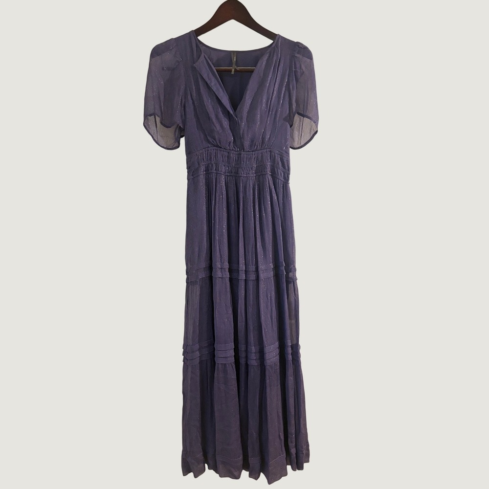 Anthropologie Somerset Maxi Dress Lurex Edition Metallic Marin Navy XS